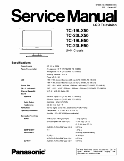 PANASONIC TC-19LX50 service manual TC-19LX50, 23LX50, 19LE50, 23LE50